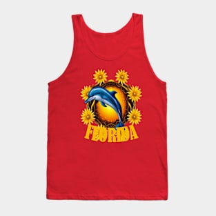 Florida Wildflowers And Cartoon Of A Porpoise or Dolphin Tank Top